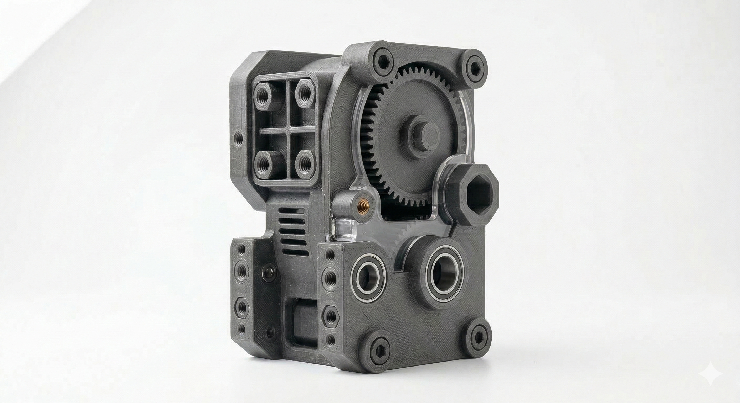 Pieza funcional impresa en ABS gris oscuro, adecuada para aplicaciones de uso más demandante.